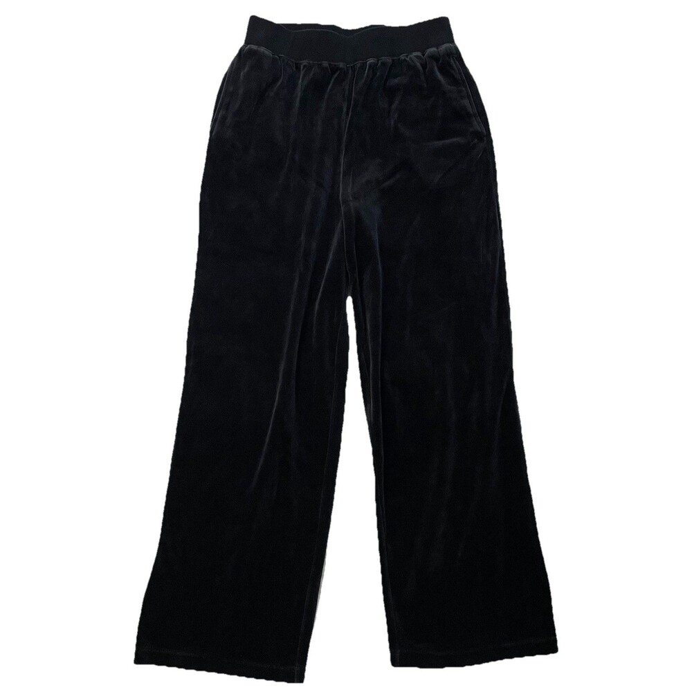 City Hearts Velour Lounge Pants Women’s Black Y2K Pull On Wide Leg M Pockets